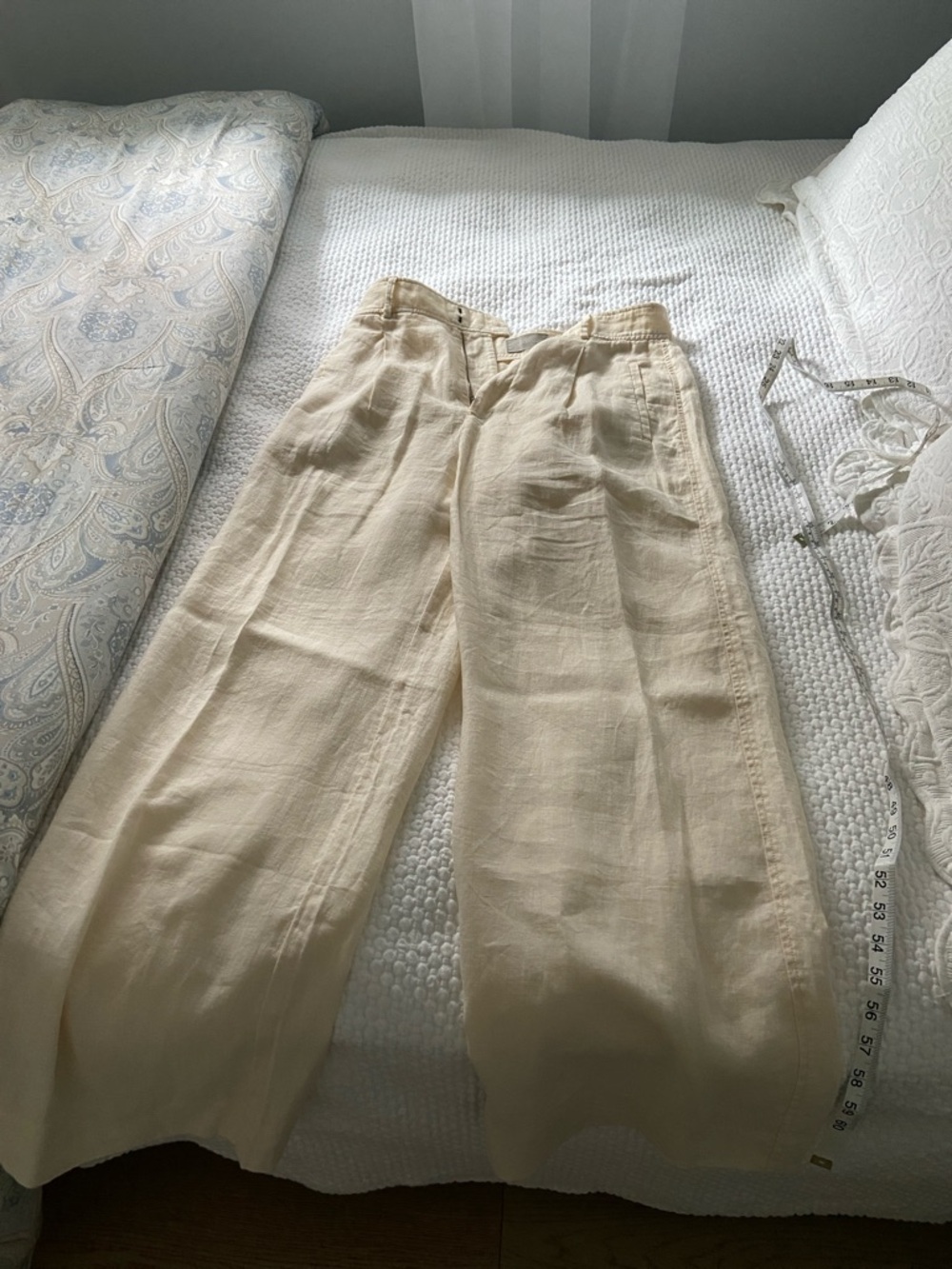 Everlane Pleated High-Rise Linen Pants in Cream